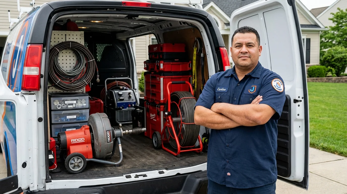 Professional drain cleaning equipment and Johns Plumbing LLC plumber in Greenwich