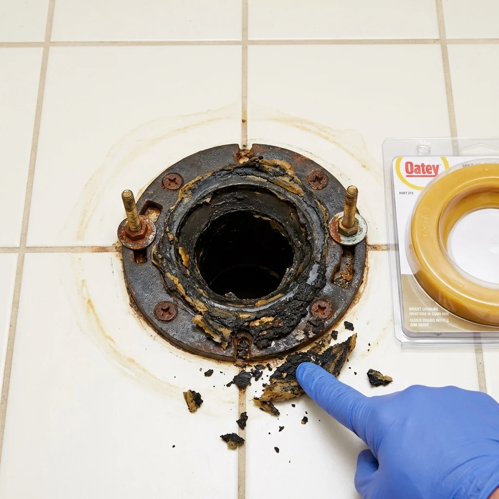Failed wax ring showing water seepage at the base of a toilet in a Greenwich, CT home